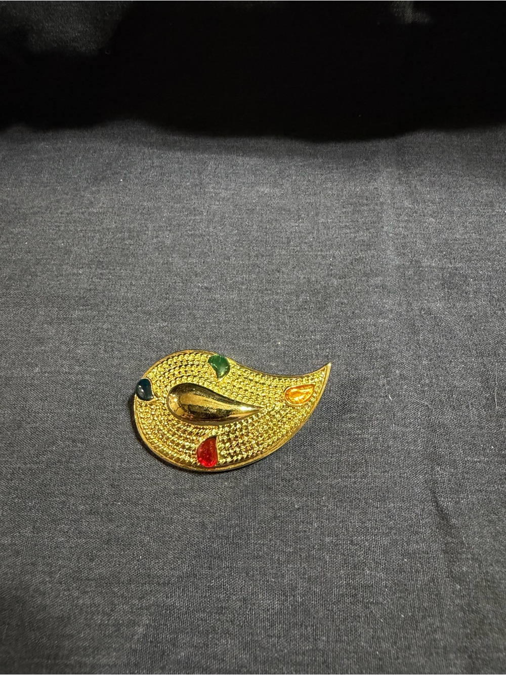 Gold Paisley Brooch with Multicolor Stones - Women Accessories